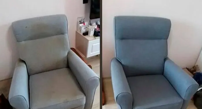 Blue armchair cleaning before and after in Oakland